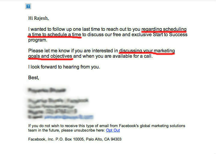 Facebook: You won’t make billions with these type of sales emails!!